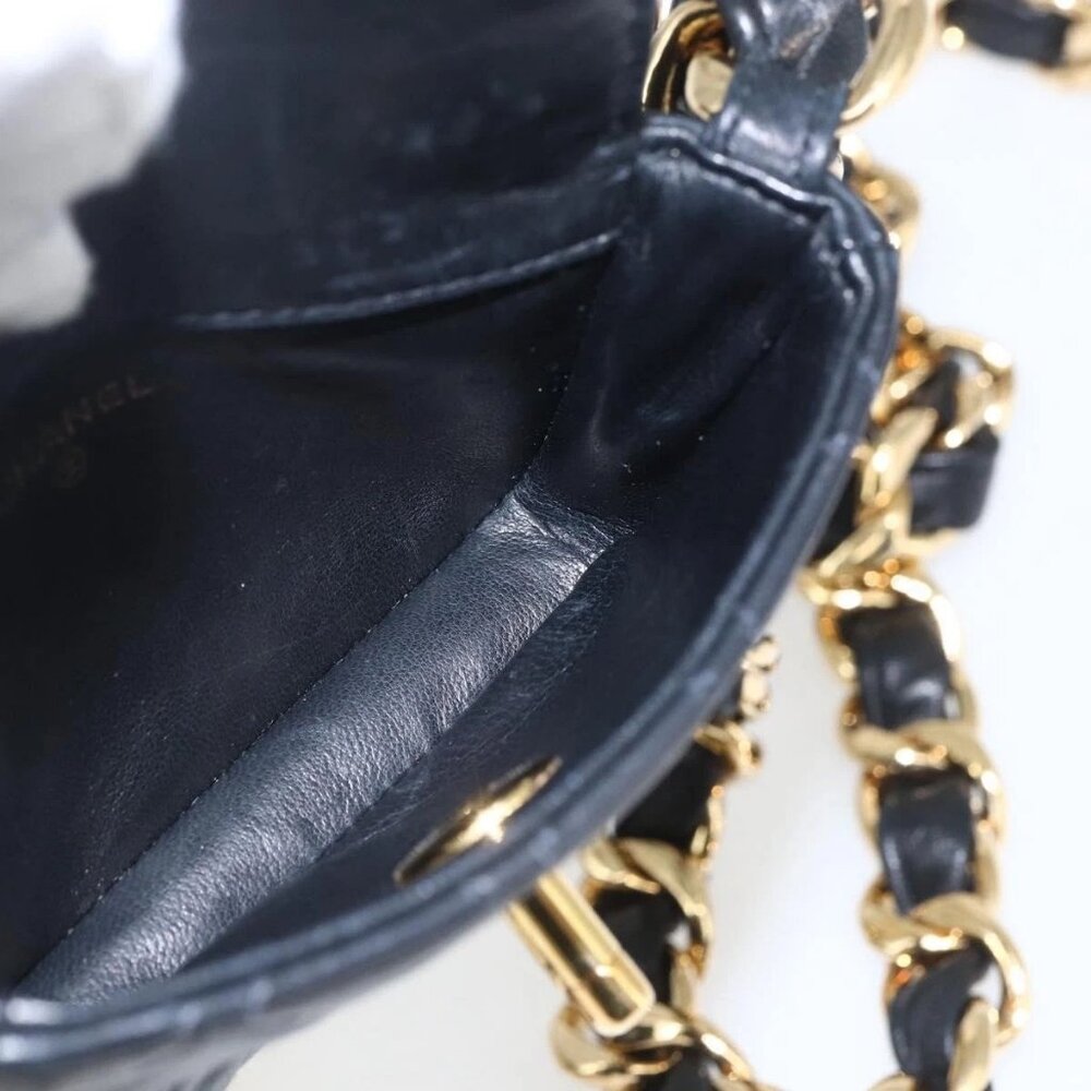 CHANEL Chain Mini Matelasse 11 Shoulder Bag Lamb Skin Black CC Auth 158892SM - Picture 12 of 16